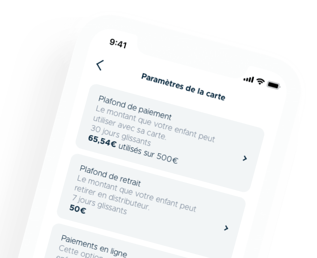 parametres carte visa app WeStart 