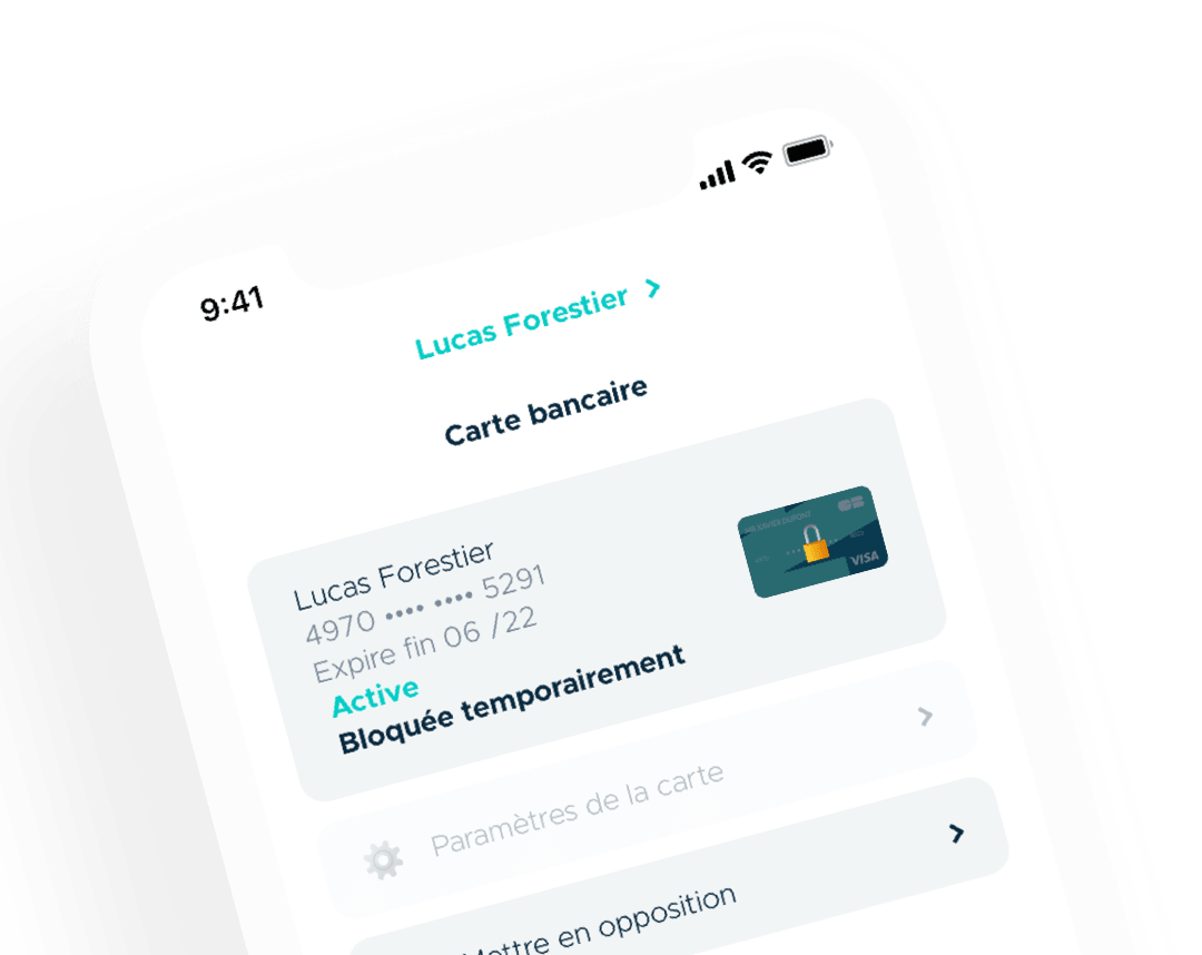 ecran app WeStart statut carte bancaire VISA